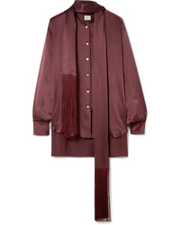 Burgundy Fringe Silk Dress Shirt