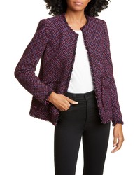 Rebecca Taylor Fringe Detail Cotton Wool Tweed Jacket