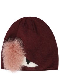 Fendi Monster Eye Wool Beanie Hat With Fox
