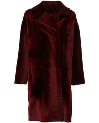 Women's Burgundy Fur Coat, Black Cropped Top, Black Slit Maxi Skirt ...