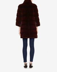 Yves Salomon High Collar Mink Fur Coat Burgundy