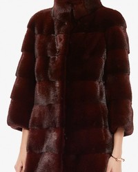 Yves Salomon High Collar Mink Fur Coat Burgundy