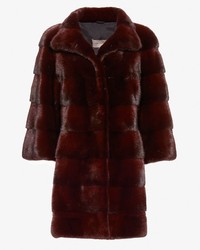 Yves Salomon High Collar Mink Fur Coat Burgundy
