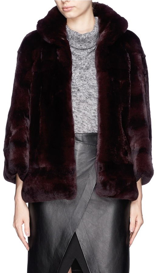 burgundy rabbit fur jacket