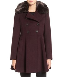 Via Spiga Double Breasted Coat With Faux Fur Collar