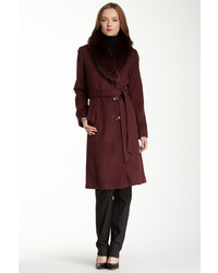 Ellen Tracy Genuine Fox Fur Collar Wool Blend Coat