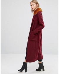Asos Trapeze Coat In Wool Blend With Fur Collar