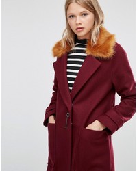 Asos Trapeze Coat In Wool Blend With Fur Collar
