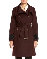 Vince Camuto Wool Blend Military Coat With Faux Fur Trim