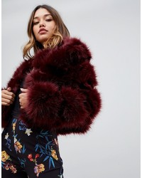 PrettyLittleThing Cropped Faux Fur Bubble Coat In Red