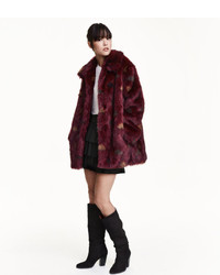H&M Faux Fur Jacket Burgundy Ladies