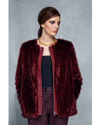 Wallis Berry Collarless Faux Fur Coat