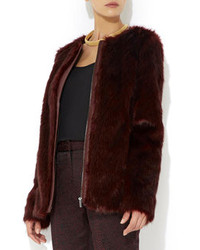 Wallis Berry Collarless Faux Fur Coat