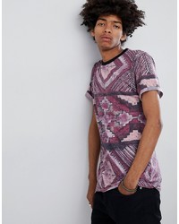 ASOS DESIGN T Shirt With All Over Aztec Print In Linen Mix Fabric