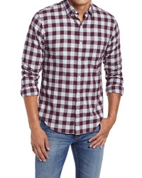 Burgundy Gingham Flannel Long Sleeve Shirts for Men | Lookastic