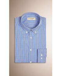 Burberry Slim Fit Button Down Gingham Stretch Cotton Shirt