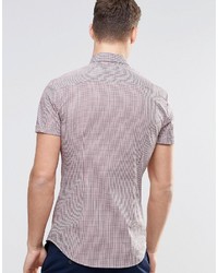 Asos Brand Skinny Shirt In Burgundy Gingham Check With Short Sleeves