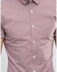 Asos Brand Skinny Shirt In Burgundy Gingham Check With Short Sleeves