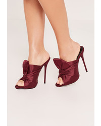 Missguided Berry Red Knotted Front Mule Heeled Sandals