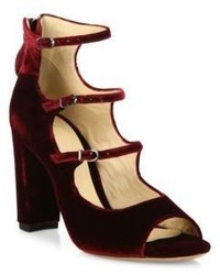 Alexandre Birman Velvet Mary Jane Block Heel Sandals