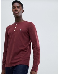Abercrombie & Fitch Icon Logo Long Sleeve Henley Top In Burgundy
