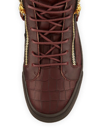 Giuseppe Zanotti Croc Embossed Leather High Top Sneaker Burgundy