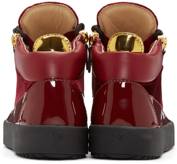 giuseppe zanotti red velvet london high top sneakers