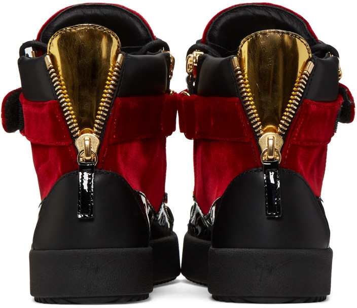 Giuseppe Zanotti Red Velvet London High Top Sneakers, $895 | SSENSE Lookastic