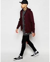 Asos Hoodie With Snaps In Burgundy