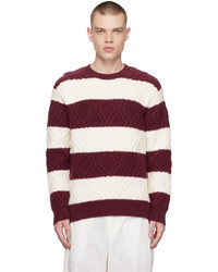 Burgundy Horizontal Striped Cable Sweater