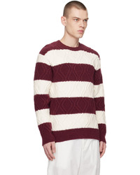 Dries Van Noten Off White Burgundy Striped Sweater