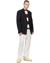 Dries Van Noten Off White Burgundy Striped Sweater