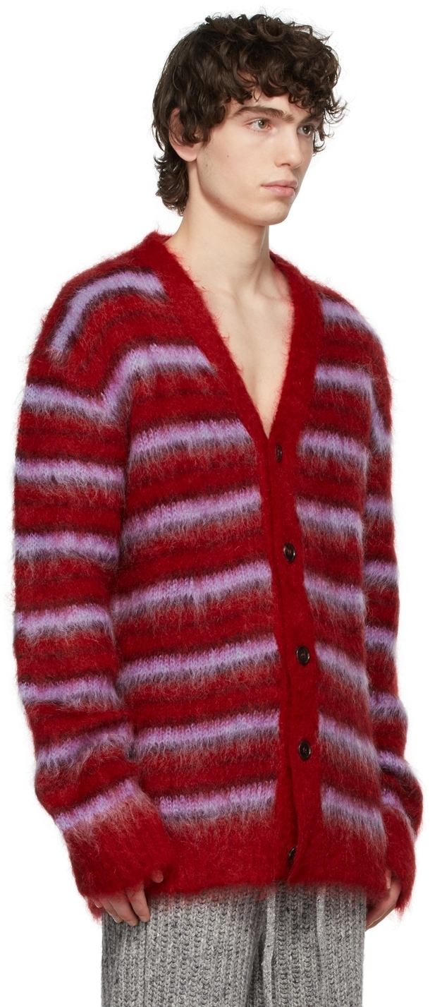 Marni Red Purple Mohair V Neck Cardigan, $990 | SSENSE | Lookastic