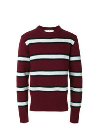 Burgundy Horizontal Striped Crew-neck Sweater