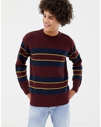 KIOMI Knitted Jumper In Burgundy With Stripes