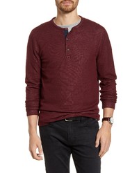 Burgundy Horizontal Striped Long Sleeve Henley Shirt