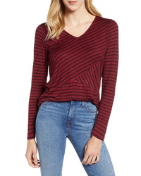 Burgundy Horizontal Striped Long Sleeve T-shirt