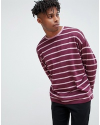 ASOS DESIGN Oversized Long Sleeve T Shirt With Burgundy And Pink Stripe