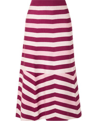 Burgundy Horizontal Striped Midi Skirt