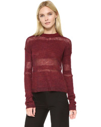 Burgundy Horizontal Striped Mohair Sweater