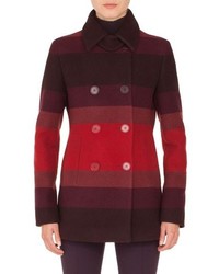 Burgundy Horizontal Striped Pea Coat