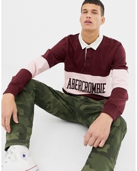 Abercrombie & Fitch Logo Chest Panel Long Sleeve Rugby Polo In Burgundy Graphic