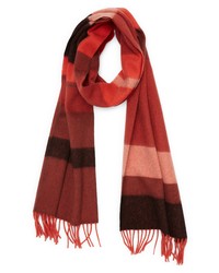 Nordstrom Twill Cashmere Wool Fringe Scarf In Red Cowhide Ombre Stripe At