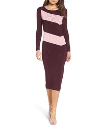 Burgundy Horizontal Striped Sheath Dress