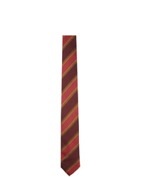 Dries Van Noten Burgundy Silk Striped Tie