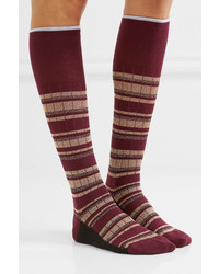 Marni Metallic Striped Cotton Blend Socks Burgundy