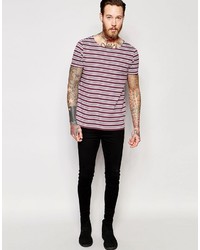 Asos Brand Stripe T Shirt With Boat Neck In Burgundy