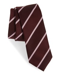 BOSS Hugo Stripe Skinny Recycled Polyester Tie In Medium Red At Nordstrom