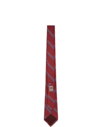 Gucci Red Silk Diagonal Stripes And G Tie