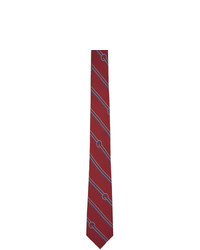 Gucci Red Silk Diagonal Stripes And G Tie